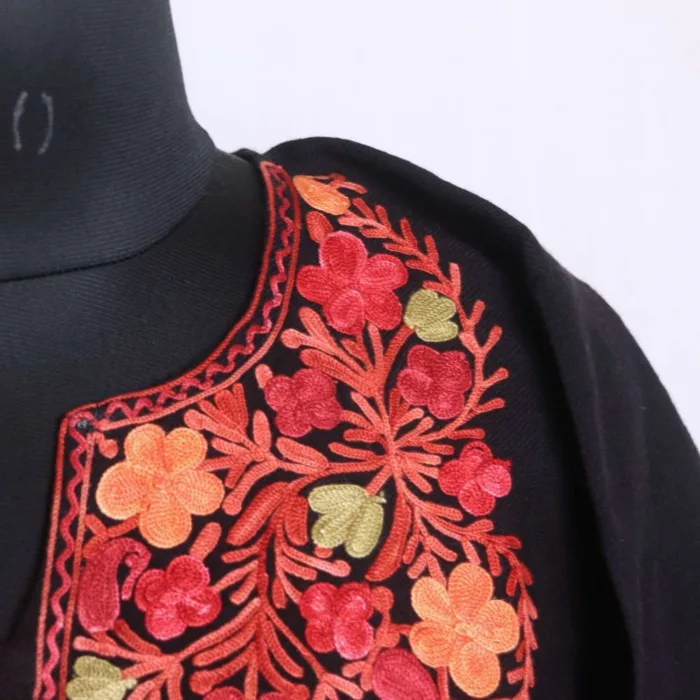 Black Cashmilon Aari Embroidery Traditional Pheran | Phiran - Chattabal Collection [50, 44] - Image 3