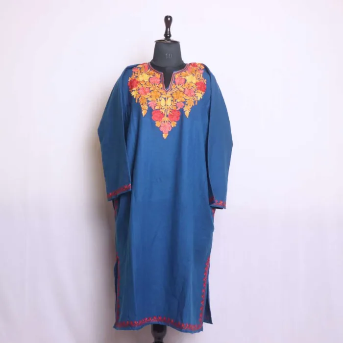 Blue Cashmilon Aari Embroidery Pheran | Phiran - Chattabal Collection [52, 44.5] - Image 2