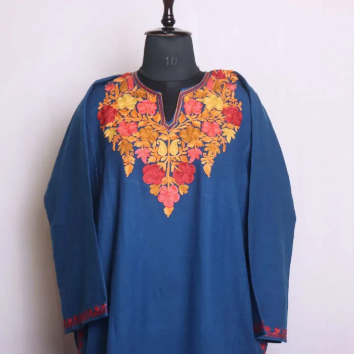 Blue Cashmilon Aari Embroidery Pheran | Phiran - Chattabal Collection [52, 44.5]