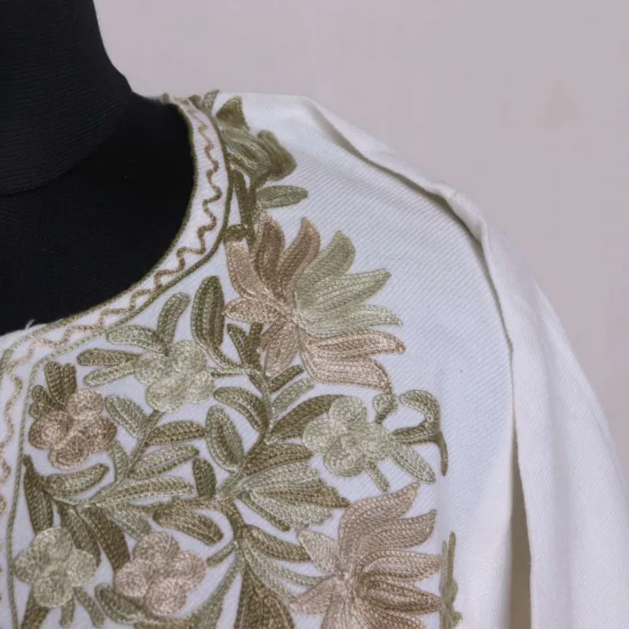 Graceful Cream Color Cashmilon Aari Embroidery Pheran | Phiran - Chattabal Collection [52, 44] - Image 3