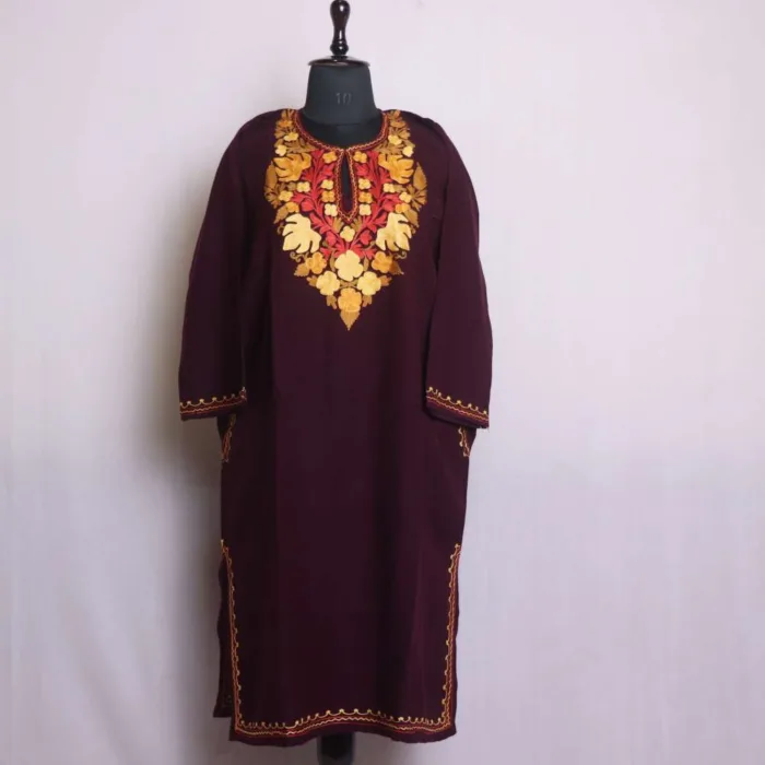 Purple Cashmilon Aari Embroidery Pheran | Phiran - Chattabal Collection [50, 43.5] - Image 2