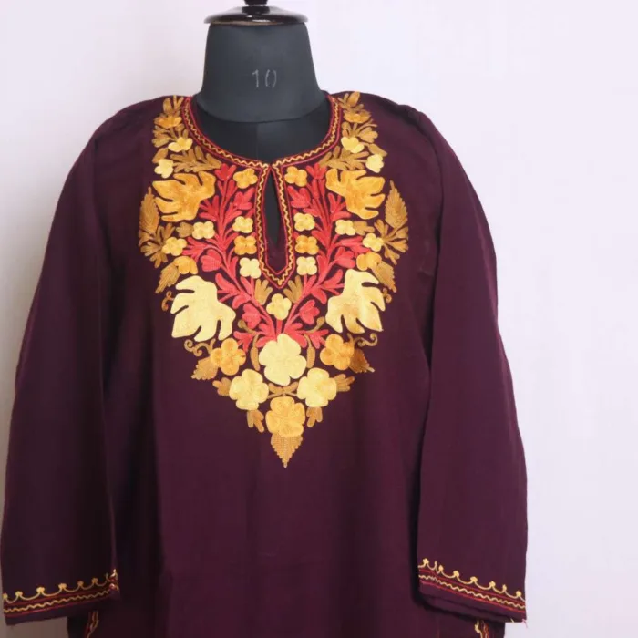 Purple Cashmilon Aari Embroidery Pheran | Phiran - Chattabal Collection [50, 43.5]