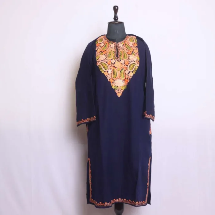 Dark Blue Cashmilon Aari Embroidery Sleeve Work Pheran | Phiran - Chattabal Collection [48, 44] - Image 2