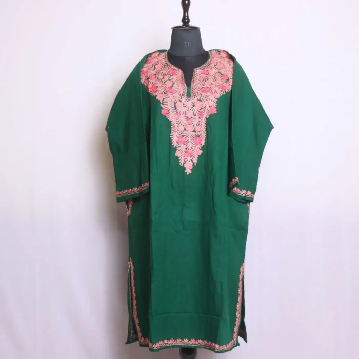 Elegent Dark Green Cashmilon Aari Embroidery Pheran | Phiran - Chattabal Collection [53, 44] - Image 2