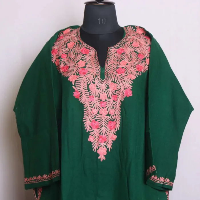 Elegent Dark Green Cashmilon Aari Embroidery Pheran | Phiran - Chattabal Collection [53, 44]