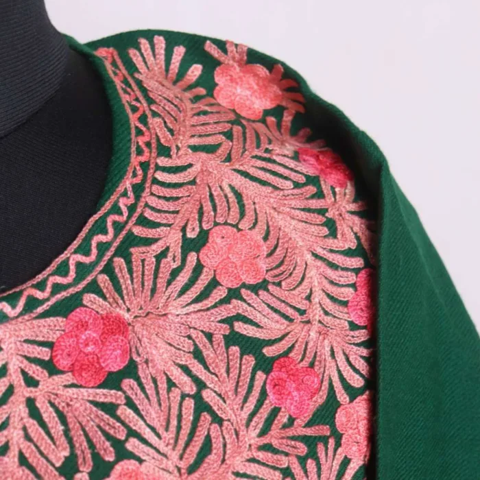 Elegent Dark Green Cashmilon Aari Embroidery Pheran | Phiran - Chattabal Collection [53, 44] - Image 3