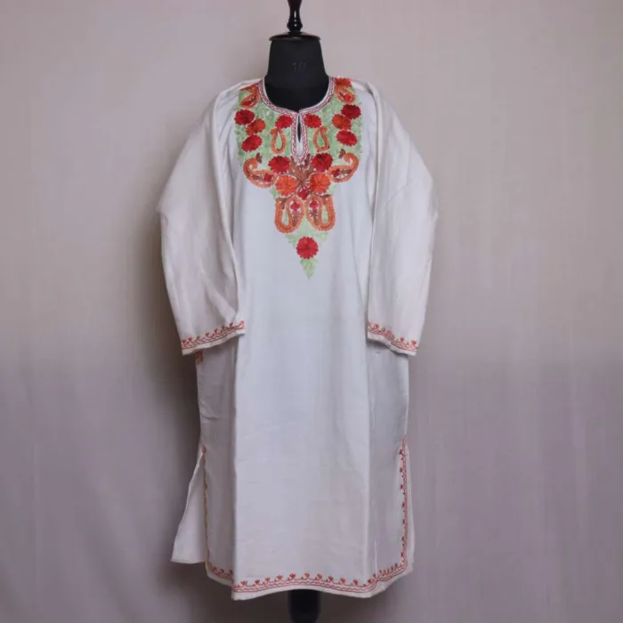 White Cashmilon Aari Embroidered Pheran | Phiran - Chattabal Collection [52, 43] - Image 2