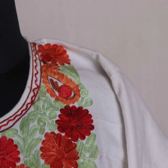 White Cashmilon Aari Embroidered Pheran | Phiran - Chattabal Collection [52, 43] - Image 3