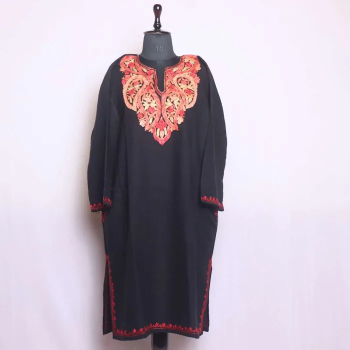 Cozy Black Aari Embroidered Cashmilon Pheran | Phiran - Chattabal Collection [52, 42.5] - Image 2