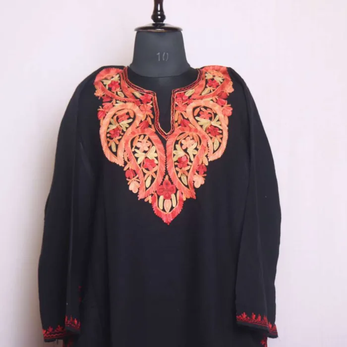 Cozy Black Aari Embroidered Cashmilon Pheran | Phiran - Chattabal Collection [52, 42.5]