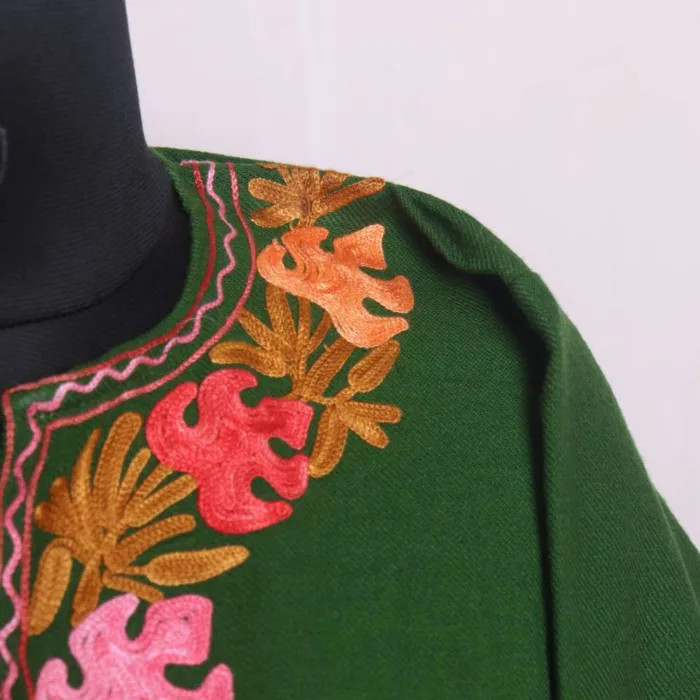 Green Designer Cashmilon Pheran | Phiran with Aari Damaan Embroidery - Saidakadal Collection - Image 3