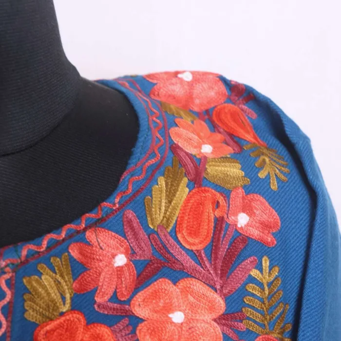 Blue Designer Cashmilon Pheran | Phiran with Aari and Sleeve Embroidery - Saidakadal Collection - Image 3