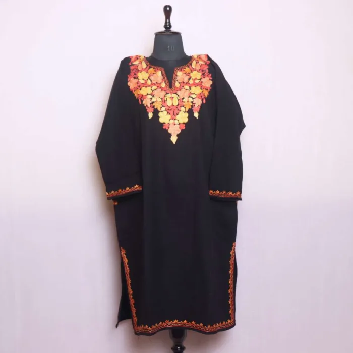 Elegent Black Aari Embroidery Cashmilon Designer Pheran | Phiran - Saidakadal Collection - Image 2