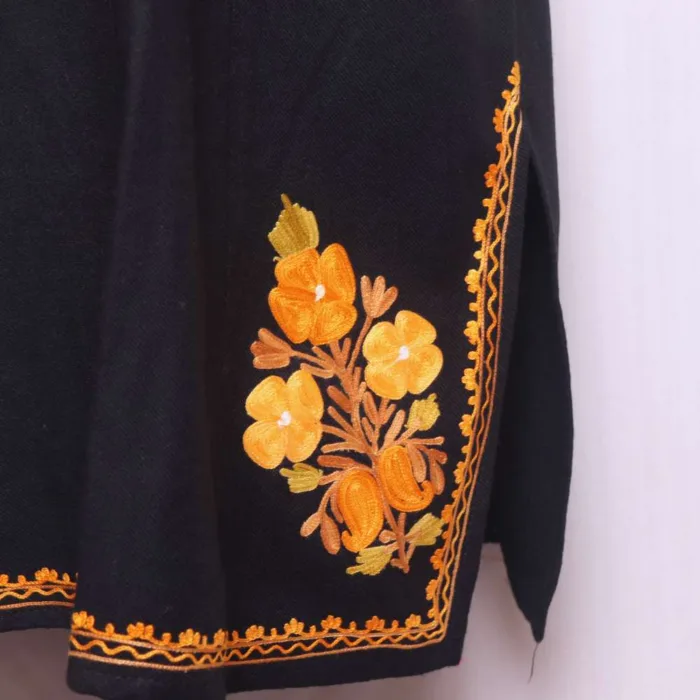 Black Designer Cashmilon Pheran | Phiran with Aari and Sleeve & Damaan Corner Work - Saidakadal Collection - Image 3