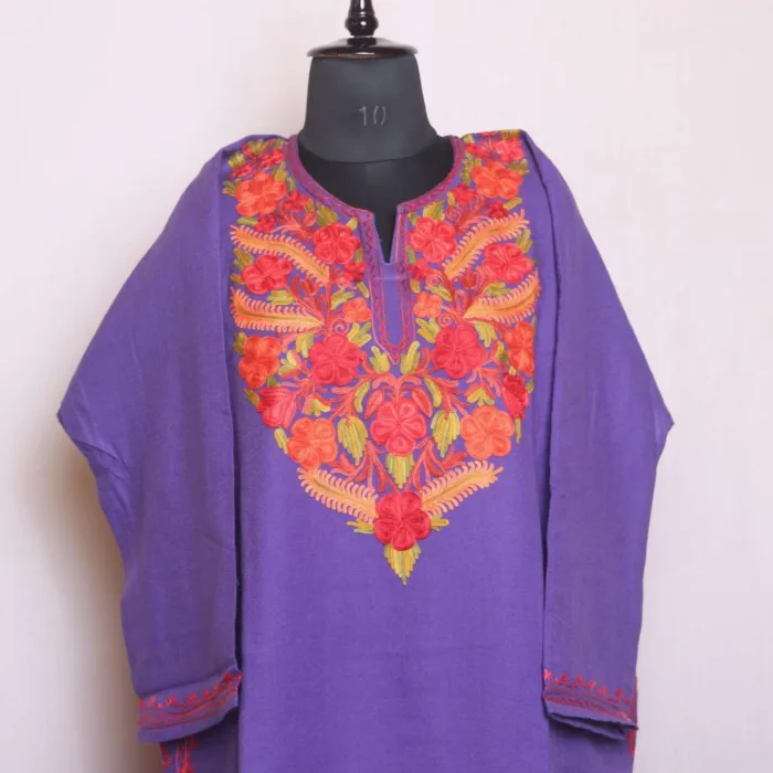 Purple Cashmilon Pheran in Kashmiri Design - Gupkari Collection