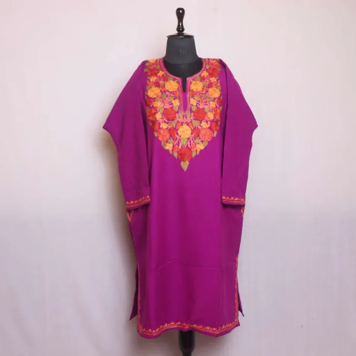 Elegant Purple Aari Worked Cashmilon Pheran for Women - Gupkari Collection - Image 2