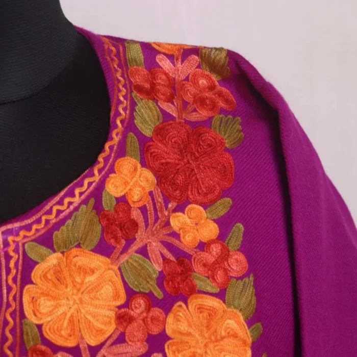 Elegant Purple Aari Worked Cashmilon Pheran for Women - Gupkari Collection - Image 3