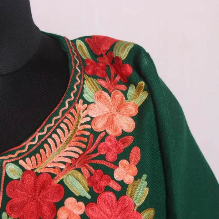 Dark Green Cashmilon Pheran Adorned with Aari Embroidery - Gupkari Collection - Image 3