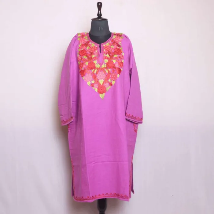 Light Purple Cashmilon Pheran with Aari Detailing - Gupkari Collection - Image 2