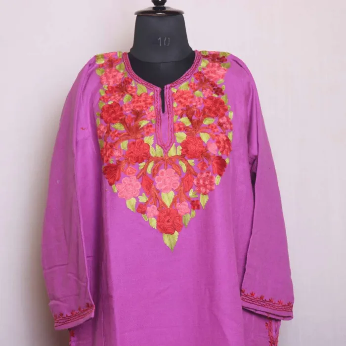 Light Purple Cashmilon Pheran with Aari Detailing - Gupkari Collection