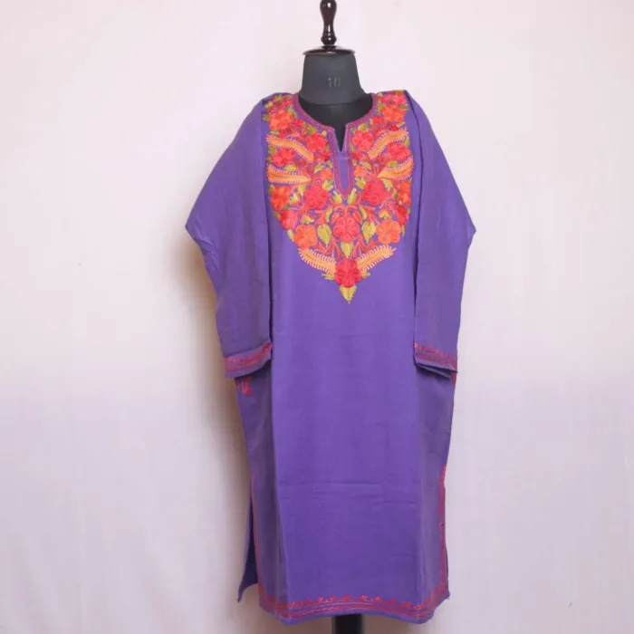 Purple Cashmilon Pheran in Kashmiri Design - Gupkari Collection - Image 2