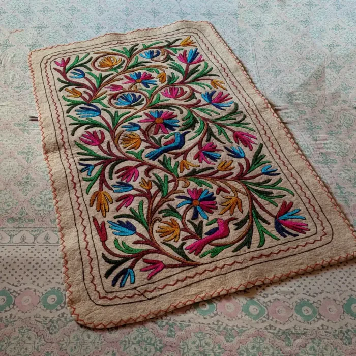 Authentic Kashmiri Wool Namda | Intricate Aari Work (5x3ft)