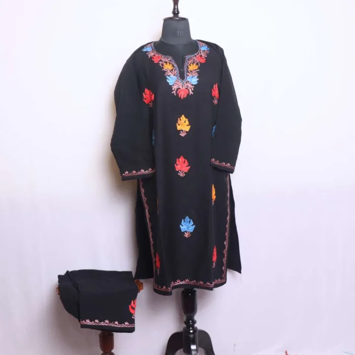 Elegant Black Boothidar Aari Embrroidered Woolen Kurta Set in Cashmilon Fabric - Nowshera Collection