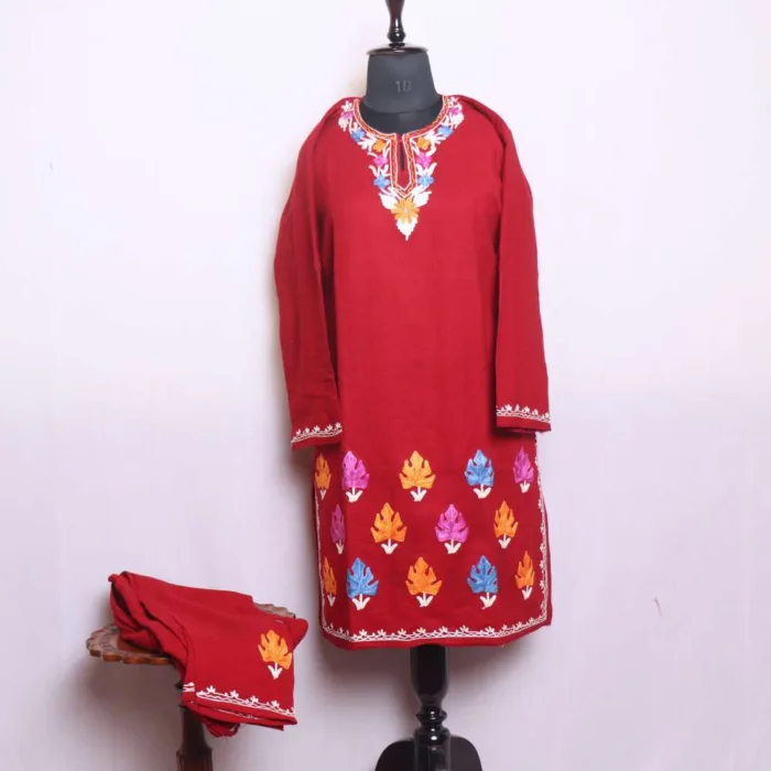 Elegant Dark Red Border Boothidar Cashmilon Woolen Kurta Set for Winter Wear - Saidakadal Collection