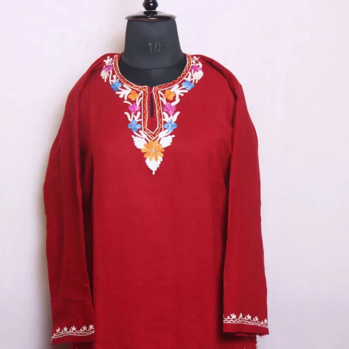 Elegant Dark Red Border Boothidar Cashmilon Woolen Kurta Set for Winter Wear - Saidakadal Collection - Image 2