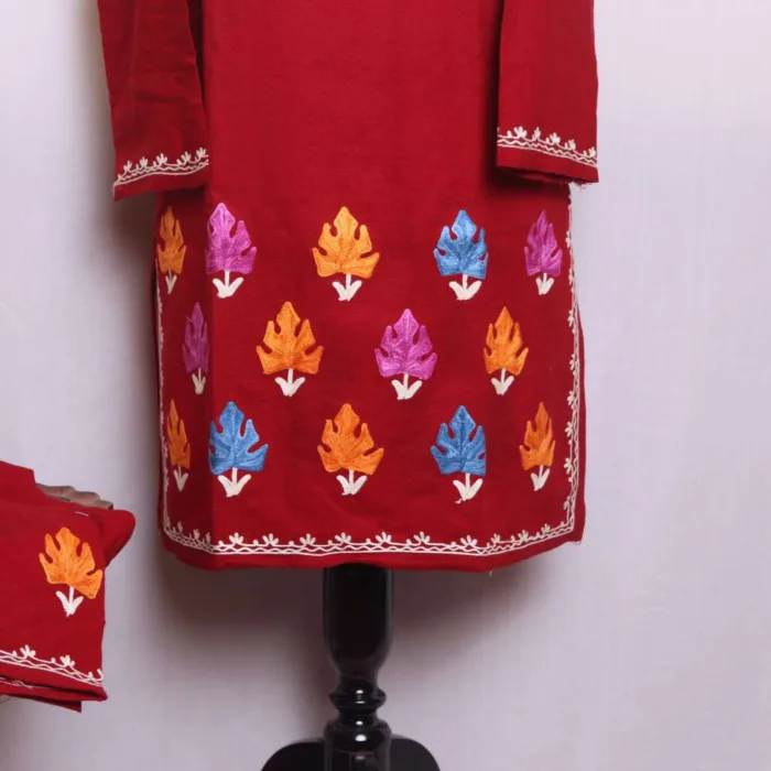 Elegant Dark Red Border Boothidar Cashmilon Woolen Kurta Set for Winter Wear - Saidakadal Collection - Image 3