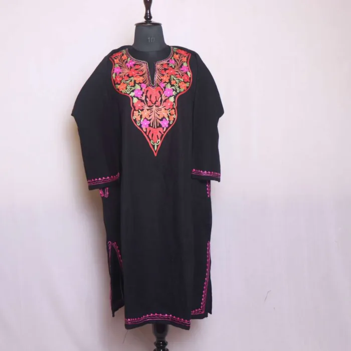 Classic Black Aari Embroidered Cashmilon Pheran - Sonwar Collection - Image 2