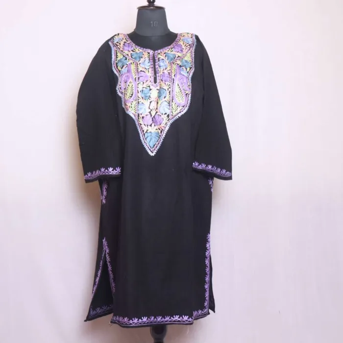 Sophisticated Black Cashmilon Pheran with Adorable Aari Embroidery - Sonwar Collection - Image 2