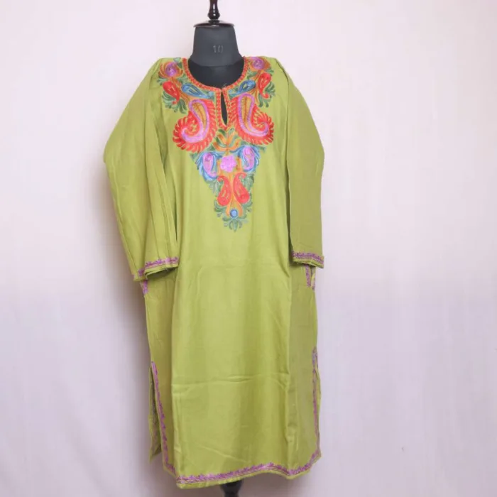 Parrot Green Aari Work Cashmilon Pheran - Sonwar Collection - Image 2