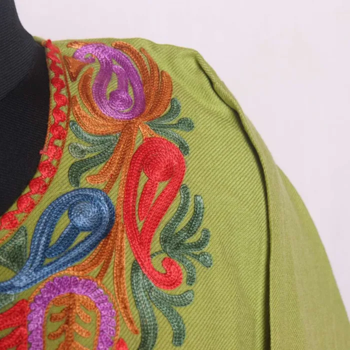 Parrot Green Aari Work Cashmilon Pheran - Sonwar Collection - Image 3