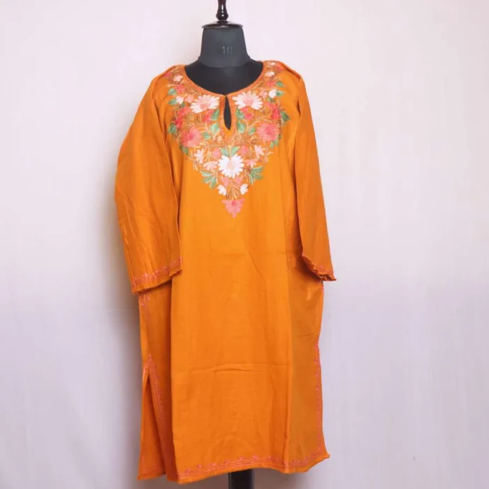 Mustard Cashmilon Pheran | Feran Adorned with Aari Embroidery - Sonwar Collection - Image 2