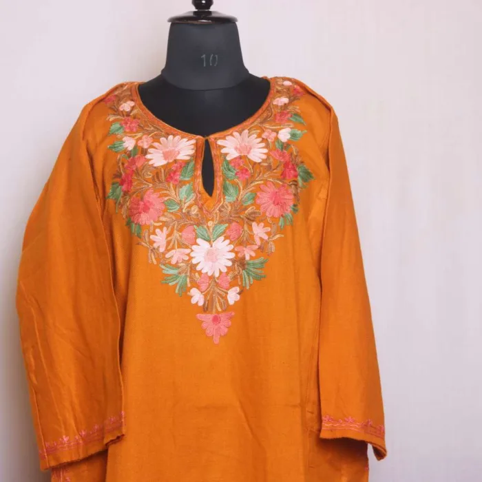 Mustard Cashmilon Pheran | Feran Adorned with Aari Embroidery - Sonwar Collection