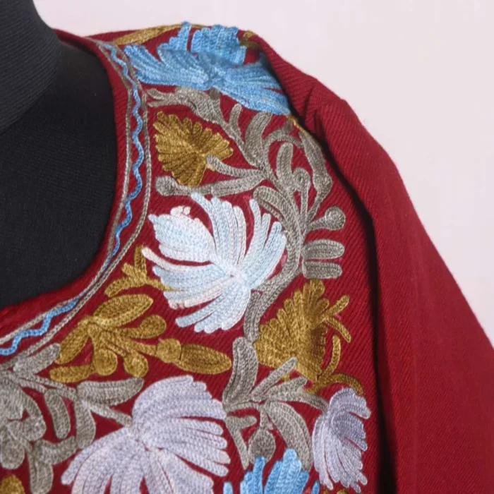 Refined Maroon Aari Embroidered Cashmilon Pheran - Sonwar Collection - Image 3