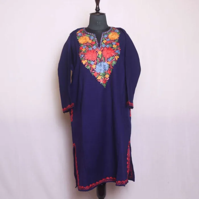 Exquisite Dark Blue Cashmilon Pheran | Feran with Aari Embroidery - Sonwar Collection - Image 2