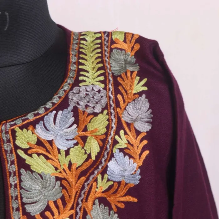 Kashmiri Purple Aari Embroidered Cashmilon Pheran - Sonwar Collection - Image 3