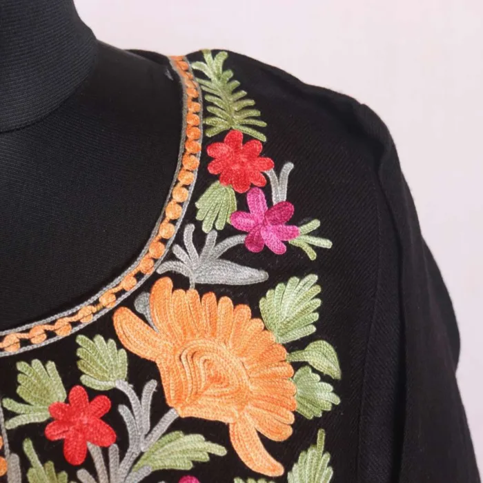 Traditional Aari Embroidered Black Cashmilon Pheran - Sonwar Collection - Image 3