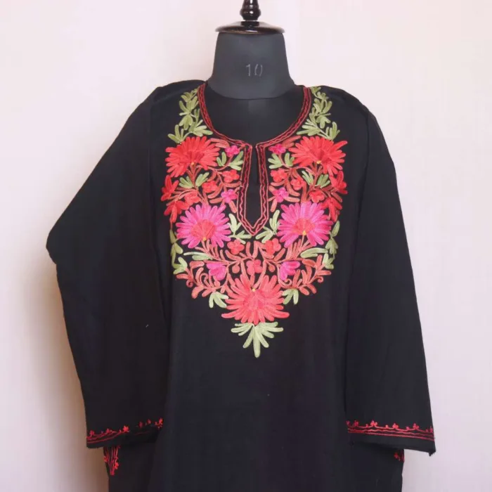 Rich Aari Embroidered Black Pheran for Women - Sonwar Collection