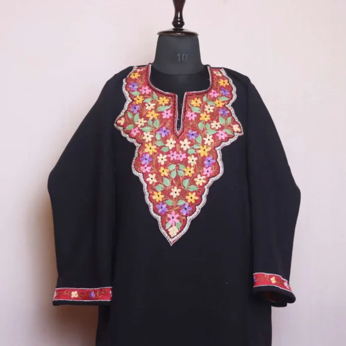 Elegant Black Aari and Zari Fleece Tweed Pheran | Phiran - Sonwari Collection [54, 42]