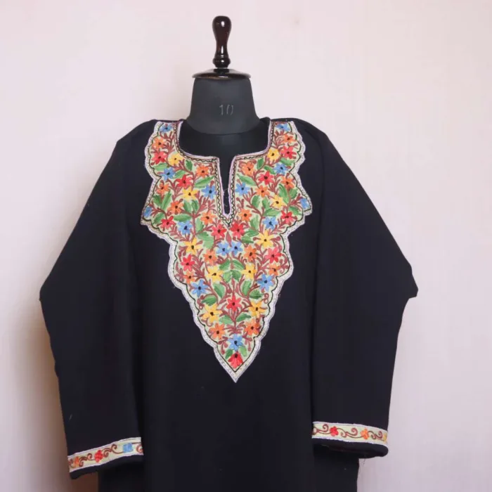 Black Aari and Zari Fleece Loose Tweed Pheran | Phiran - Sonwari Collection [57, 44]