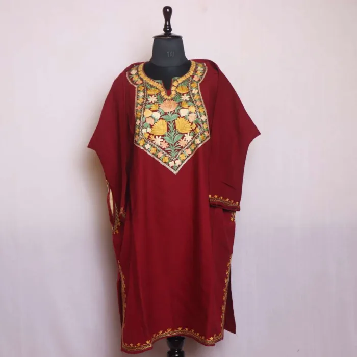 Maroon Aari and Zari Woolen Cashmilon Pheran | Phiran - Sonwari Collection [53, 41] - Image 2