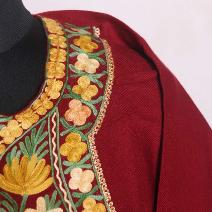 Maroon Aari and Zari Woolen Cashmilon Pheran | Phiran - Sonwari Collection [53, 41] - Image 3