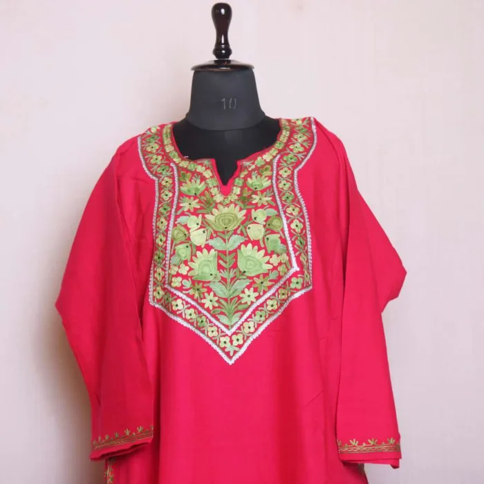 Elegant Hot Pink Aari and Zari Woolen Cashmilon Pheran | Phiran - Sonwari Collection [54, 42.5]