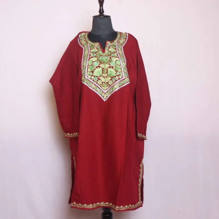 Stylish Maroon Aari and Zari Woolen Pheran | Phiran - Sonwari Collection [52, 42] - Image 2