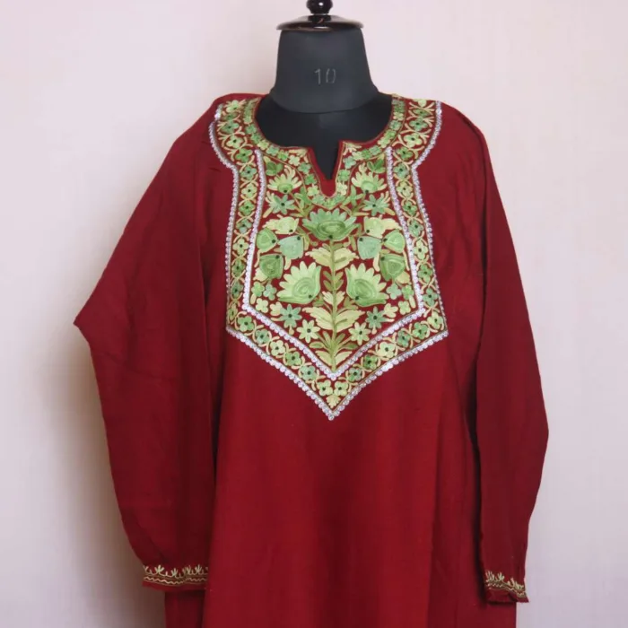 Stylish Maroon Aari and Zari Woolen Pheran | Phiran - Sonwari Collection [52, 42]