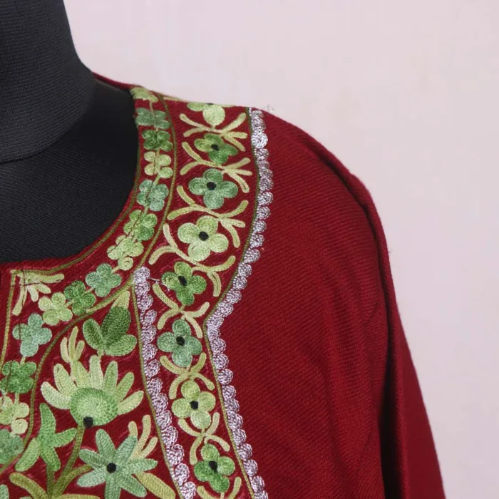 Stylish Maroon Aari and Zari Woolen Pheran | Phiran - Sonwari Collection [52, 42] - Image 3