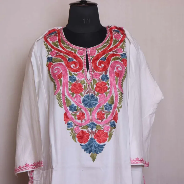 Sophisticated Aari Worked Cream Cashmilon Pheran - Sonwari Collection